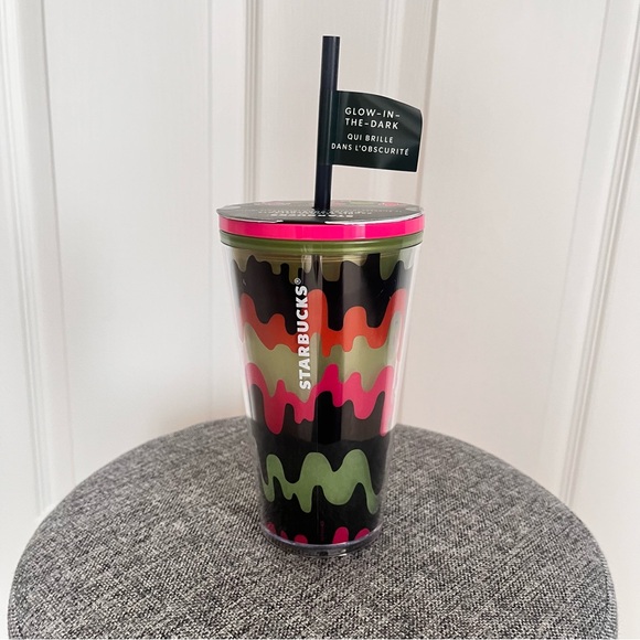 NWT Starbucks Fall 2023 Halloween Glow In The Dark + Stickers Drip Cold Cup 16oz - Picture 1 of 3